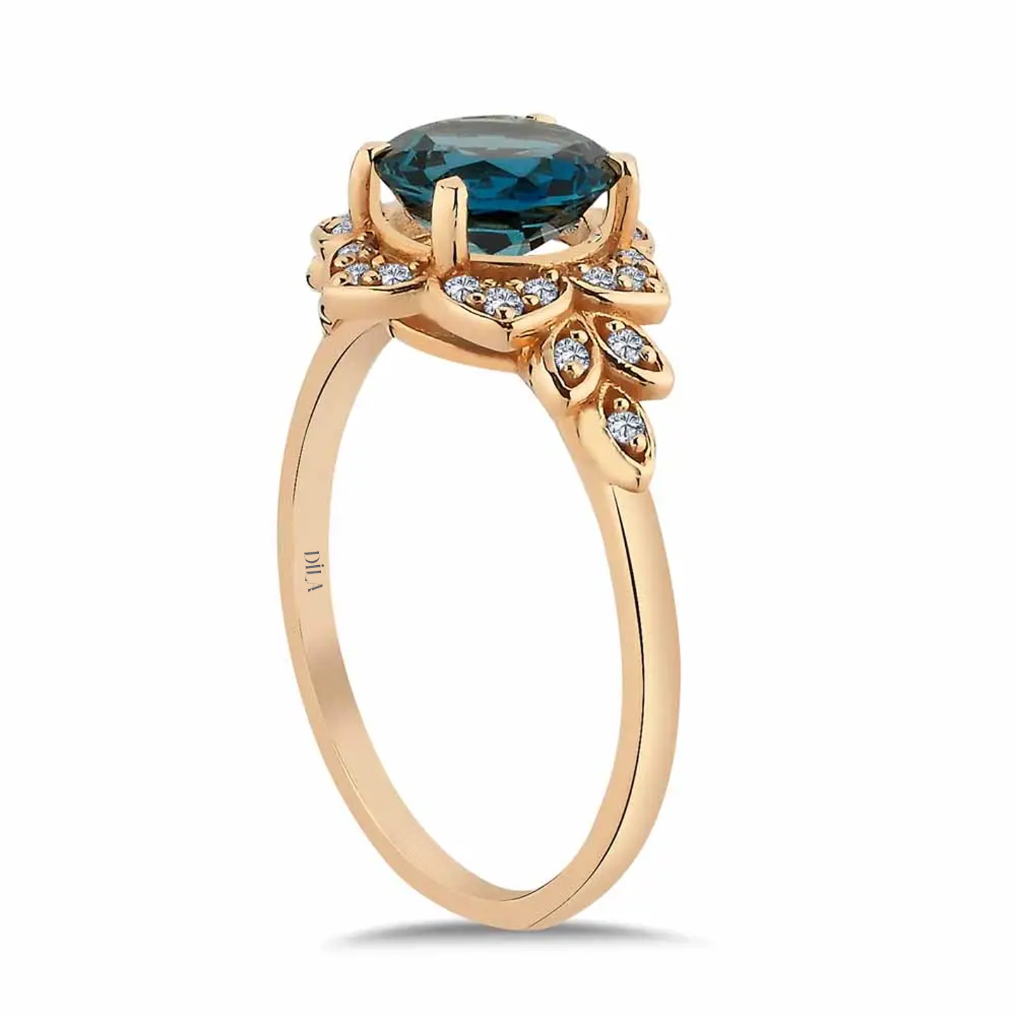 1,47 Karat Pırlanta London Blue Topaz Vintage Yüzük