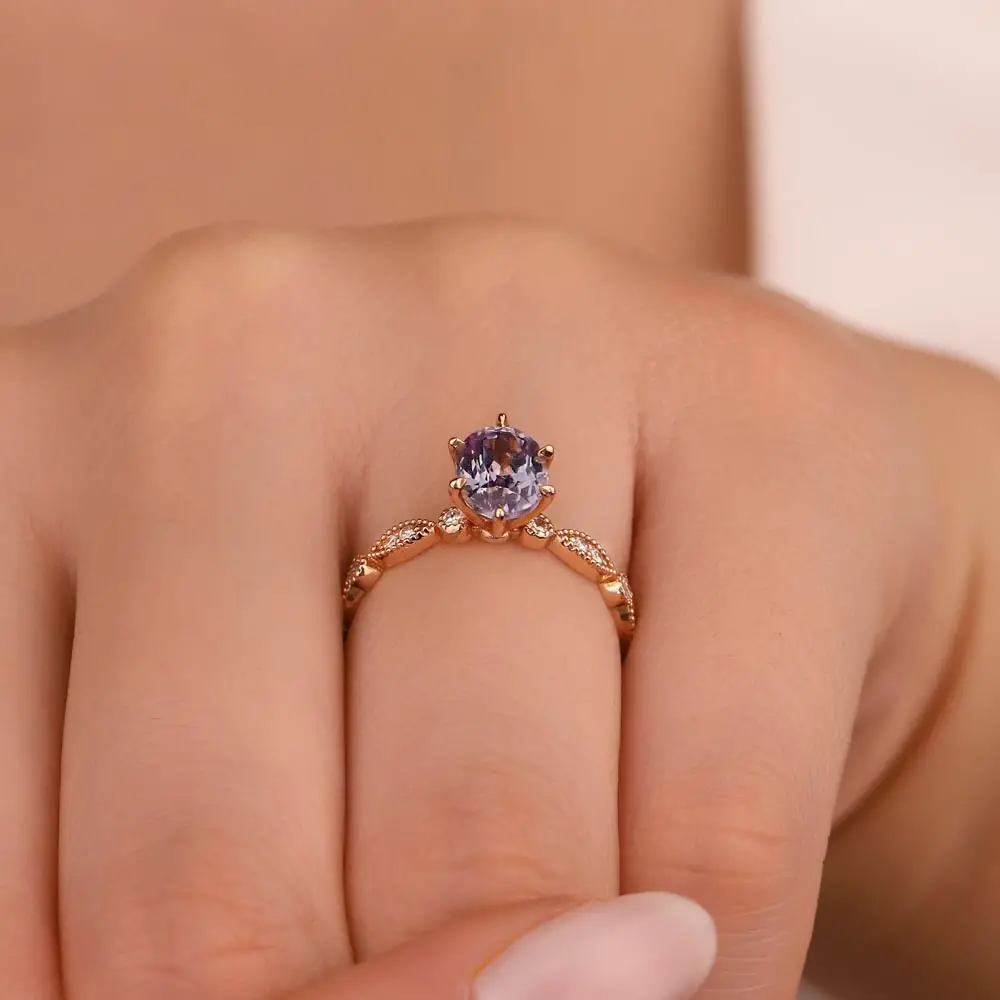 2,10 Karat Pırlantalı Safir Vintage Yüzük