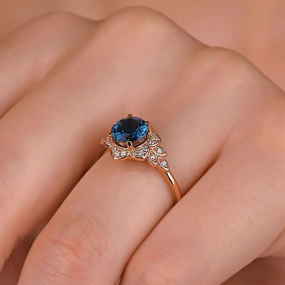 1,47 Karat Pırlanta London Blue Topaz Vintage Yüzük