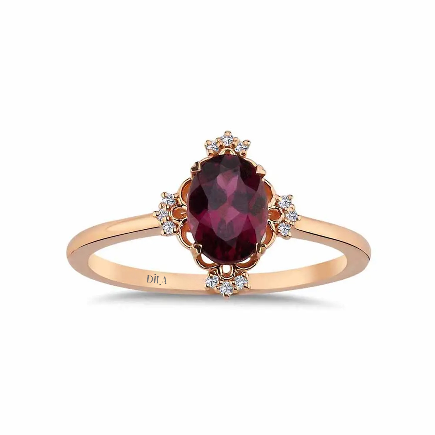 1,08 Karat Pırlantalı Vintage Rhodolite Yüzük