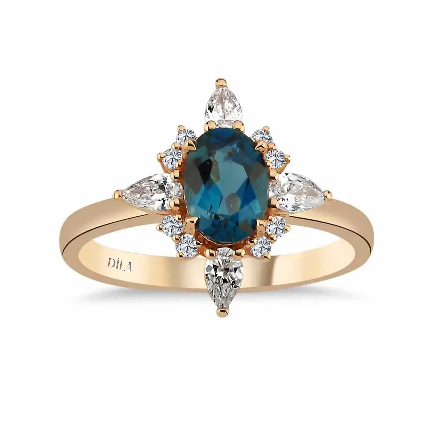 1,27 Karat Pırlantalı Vintage London Blue Topaz Yüzük