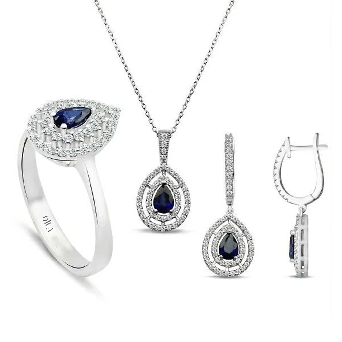 3.09 Karat Pırlantalı Safir Set F Renk