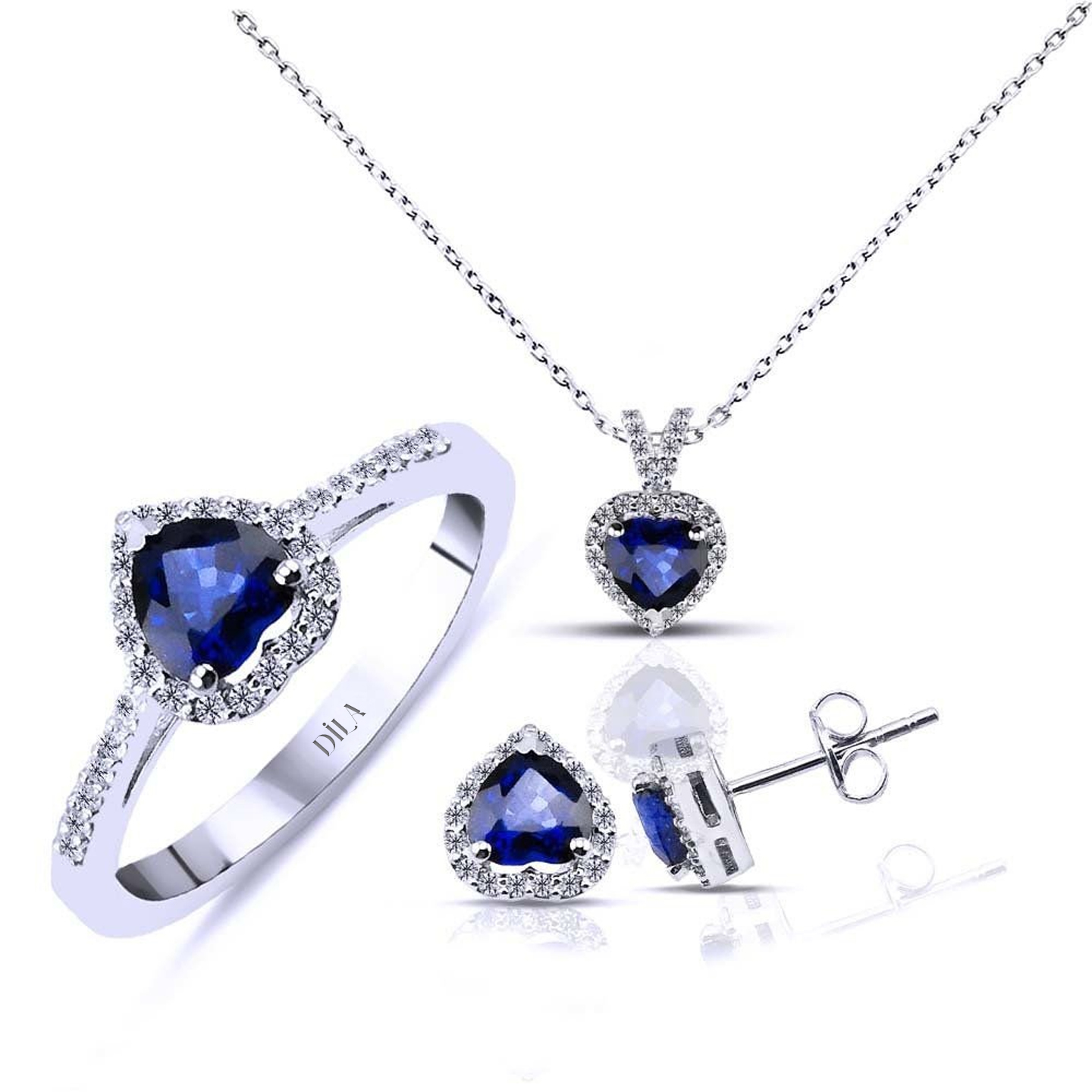 2,78 Karat Pırlantalı Safir Kalp Set F Renk