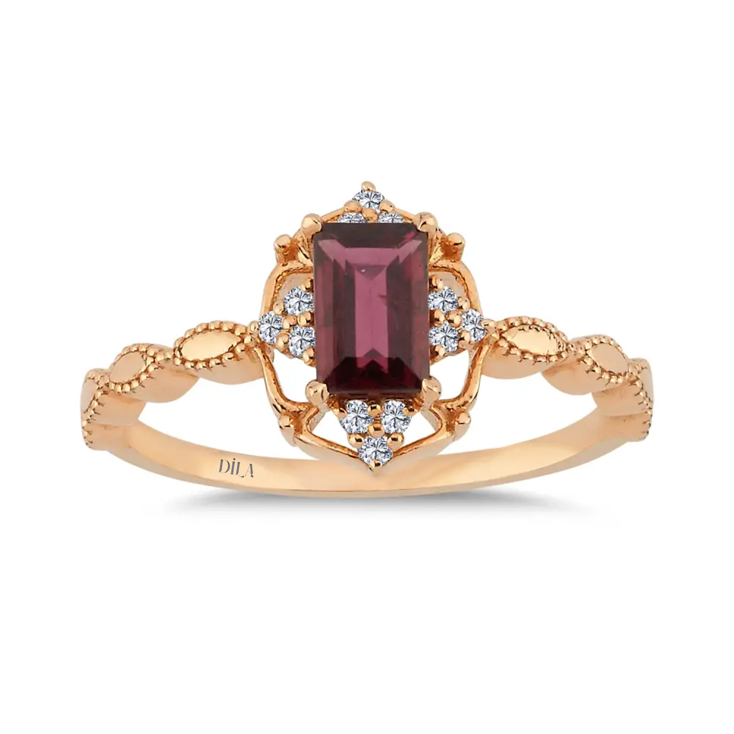 0,84 Karat Pırlantalı Vintage Rhodolite Yüzük