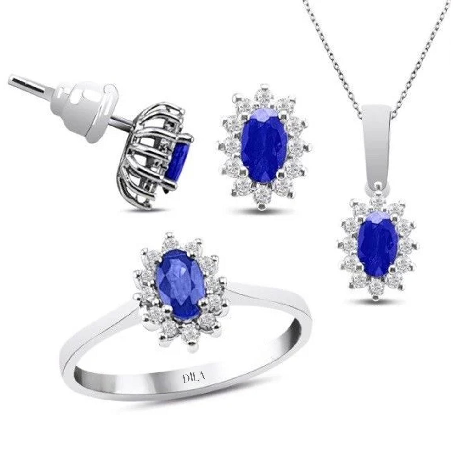 1,63 Karat Pırlantalı Safir Set F Renk